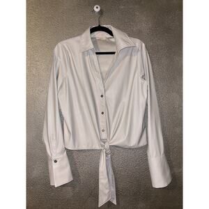 Ramy Brook Wylder  Mob Wife Edgy Faux Leather  Front Tie  Long Sleeve Crop Top